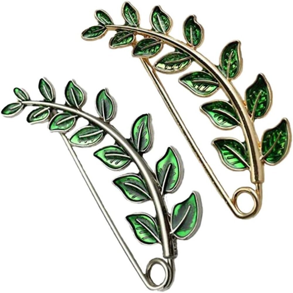 Vintage Green Leaf Brooch Cardigan Pin Shawl Brooch Buckle Sweater Knitwear Lape